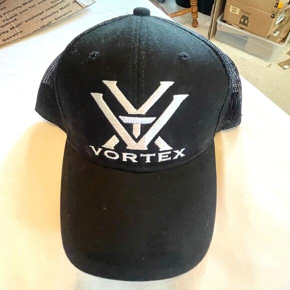 VORTEX Mens Logo Black Baseball Cap Trucker Hat Mesh Back Snapback OSFM - Picture 3 of 8